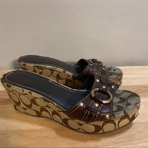 Coach Wedge Slip On Slides Sandals brown size 8